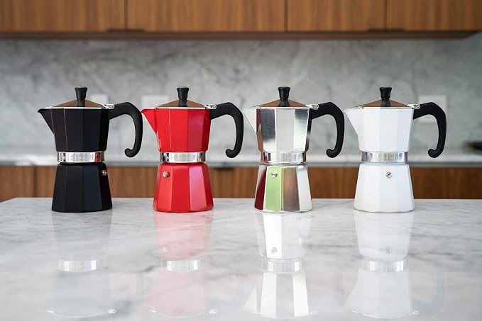 Bellemain Stovetop Espresso Maker, Italian Moka Pot, 9-Cup White | Classic aluminum design brews rich espresso at home or camping, with an easy-to-use and easy-to-clean design.