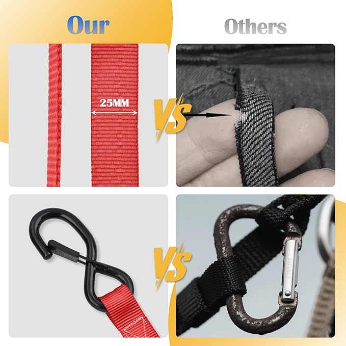 Ratchet Straps 4 Pack - 1,826 Lbs Break Strength 1 in x 15 Ft Medium Duty Ratchet Tie Down Straps with S Hooks Set for Truck, Cargo Van, Trailer, Motorcycle (Red)