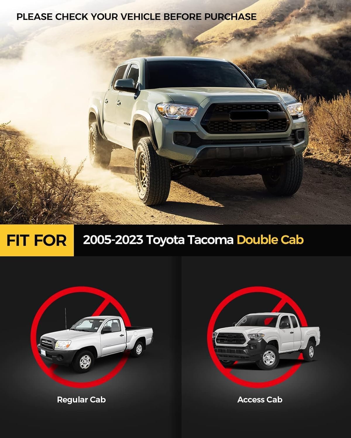 KYX Running Boards fit for 2005-2023 Toyota Tacoma Double Cab, Car Door Side Steps Nerf Bars Truck Boards Step Rails 6 inches
