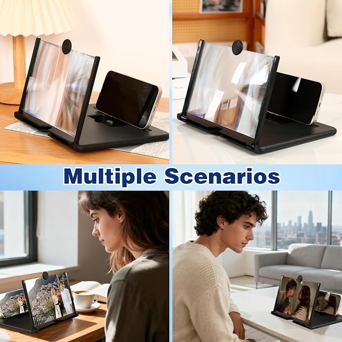 Screen Magnifier Version, Mobile Phone 3D HD Magnifying Projector Screen Enlarger for Movies, Videos and Gaming, Foldable Holder Stand Compatible with All Phones (Black, 10inch)