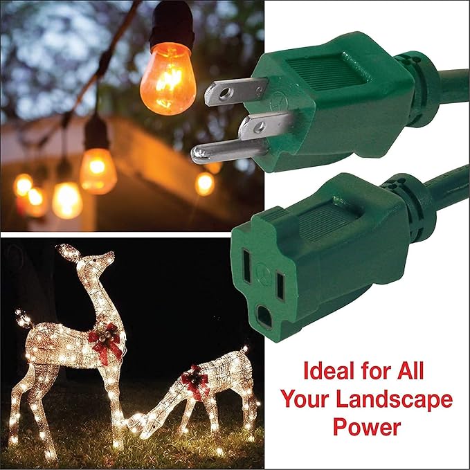 Clear Power 16 Gauge 3Prong Cords (16/3-3 Prong Grounded Plug, Green, 80 ft)