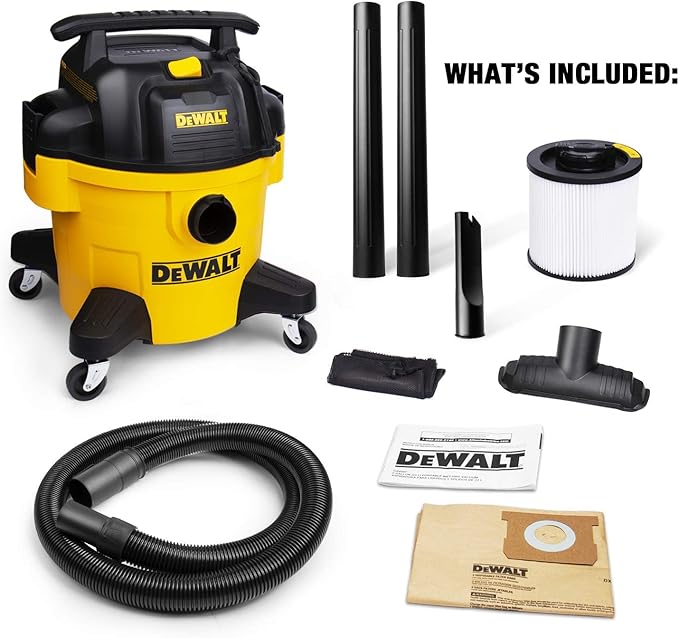 DEWALT DXV06PZ 4 Peak HP Shop Vacuums Wet/Dry, 6 Gallon Poly Wet/Dry Vac, Heavy-Duty Shop Vacuum with Blower Function Yellow+Black