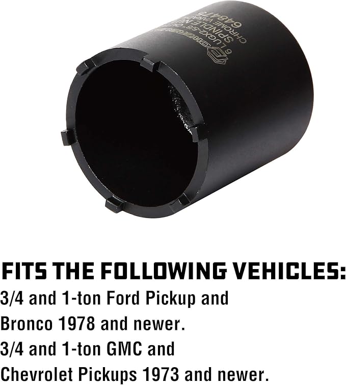 Powerbuilt Spindle Socket, 6 Outer Black, 6 Lug, Remove Spindle Nuts, 2-5 Inch Outer, Ford Chevy GMC Bronco Trucks - 648475