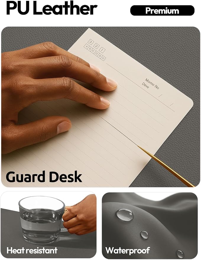 YSAGi Desk Protector&Blotter, Non-Slip Waterproof Leather Mouse Pad | Shields Scratches, Stains, Spills, Heat & Scuffs; Suede Non-Slip; Easy-Clean; Comfy Writing/Typing, 31.5" x 15.8",Dark Grey