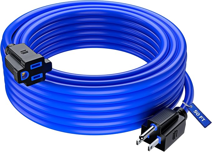 Maximm 50 Ft Blue Extension Cord, Heavy Duty 3-Prong Outdoor Power Cable, ETL Listed for Contractors