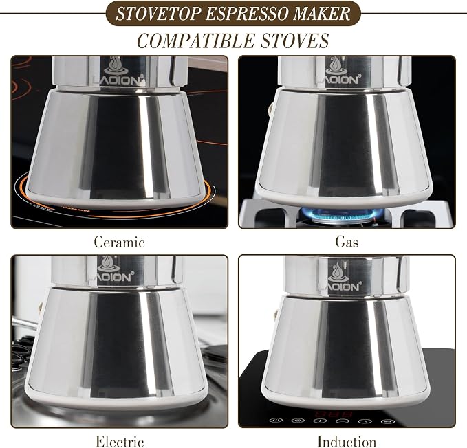 LAOION Stovetop Espresso Maker, 9Cup 360ml Moka Pot, Cuban Coffee Make | Crystal Glass-top & Stainless Steel Coffee Maker Mocha Pot, Greca De Cafe, Cuban and Italian Coffee Maker for Cafetera Cubana