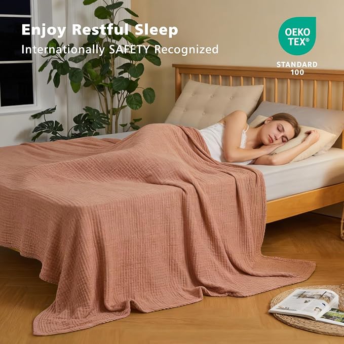 EMME Cotton Muslin Twin XL Blanket Breathable Gauze Blanket Soft Lightweight Blankets Adults Gifts for Women (Orange Red, 66"x90")