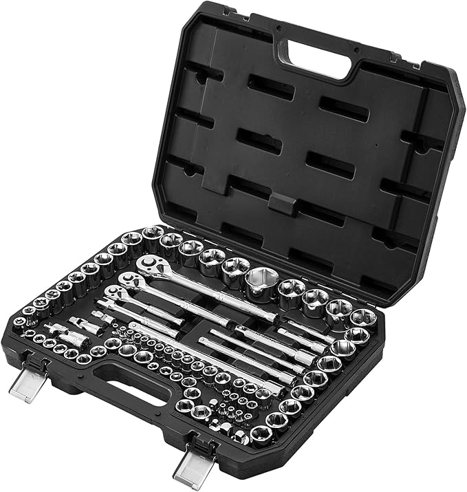 VEVOR Socket Set, 86 Pieces, 3/8 & 1/4 & 1/2 inch Drive Socket and Ratchet Set, SAE and Metric, Mechanic Tool Kit with Ratchet Wrench, Accessories and Storage Case, CR-V Alloy Steel, for Auto Repair
