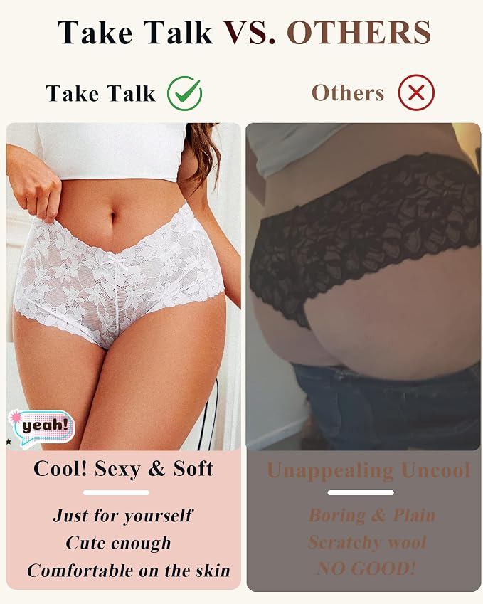 Take Talk Sexy Lace Underwear Panties Lingerie Gift for Women Wife 5 Pack Soft Cheeky Boy shorts Plus Size Underwear Women