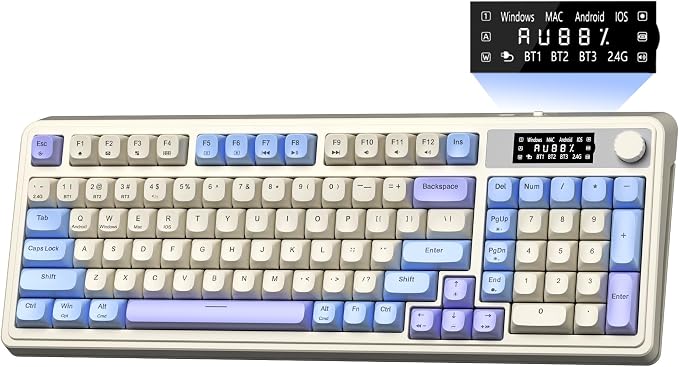 AULA S99 Pro Gaming Keyboard, Cute Creamy Wireless Keyboard | Tri-Mode Bluetooth/2.4G/USB-C Computer Keyboards, Media Knob Custom RGB Backlit with Number Pad Smart Screen- Purple