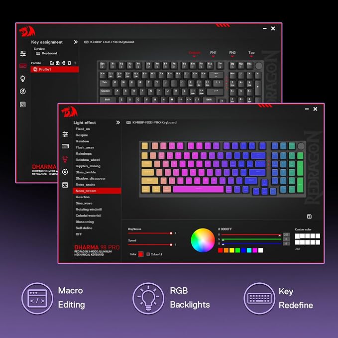 Redragon K740 PRO Wireless RGB Gaming Keyboard, Aluminum Base & Knob, 95% | Rock-Solid Metal Build, Multi-Function Control Wheel, Creamy Custom Switch, Swap-Ready Socket, Fade-Resistant PBT Keycap