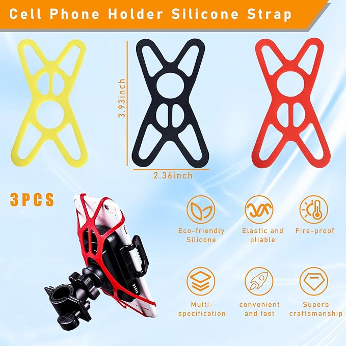 Ziciner 3 PCS Bike Phone Mount Holder Band, Elastic Smart Phone Security Silicone Strap for Motorcycle Bike Phone Mount, Universal Bike Accessories Replacement Parts for Most Cell-Phone (Style 1)