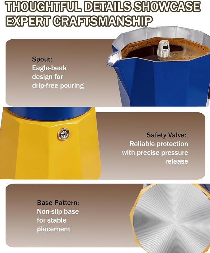 Coffee Maker Stovetop Espresso Maker 3 Cup Aluminum Moka Pot Percolator 5oz 150ml Easy Brewing for Electric Ceramic Stoves Home Camping Italian Cuban Café Classic Sip Sized