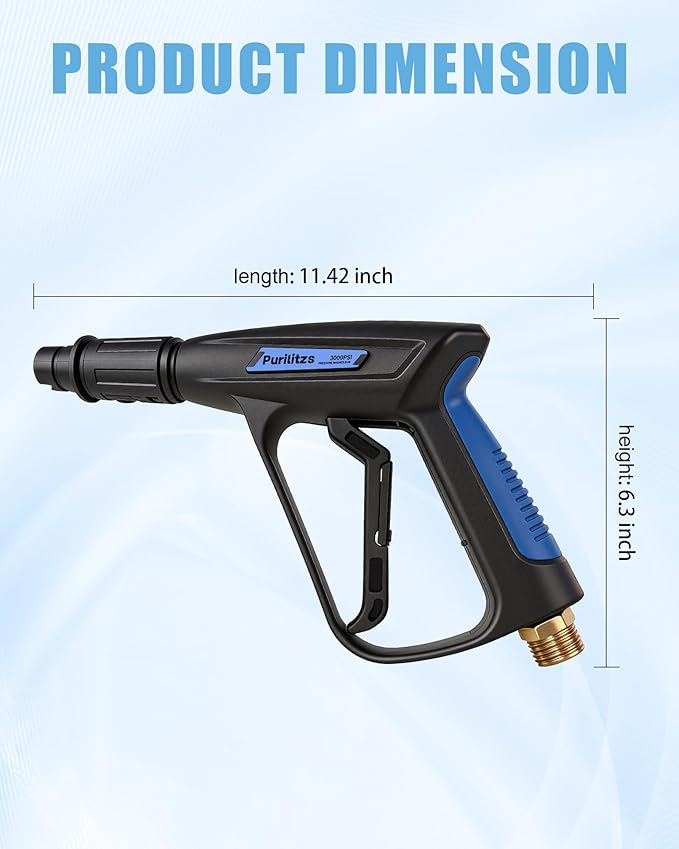 Pressure Washer Gun 3000PSI with 0°-160° Adjustable Spray Nozzle, Short Pressure Washer Gun with M22-14/15mm Fittings for Car Washing, House and Patio Cleaning