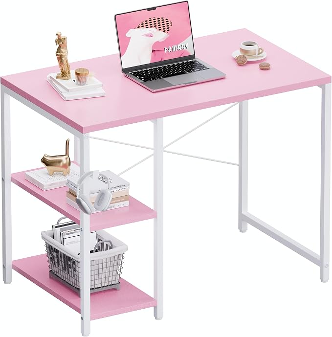 Pamray 32 Inch Small Computer Desk with Shelves for Bedroom Small Spaces | For Home Office, Dorm and Apartment, for Study and Writing, Headphone Hook, Space-Saving, Compact, Easy Setup