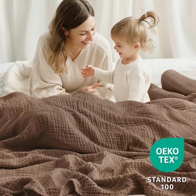 100% Cotton Muslin Blanket 40" x 40", Breathable and Lightweight Cotton Throw Blankets, Soft Cooling Summer Gauze Blanket for All Season, Tan