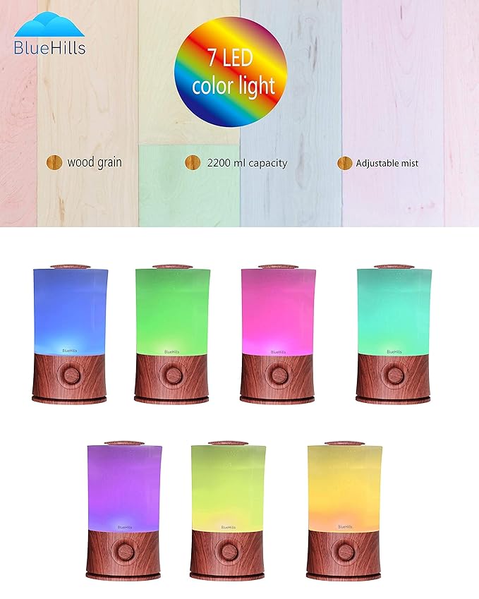 BlueHills Premium Set of Two Large 4000 ML and 2000 ML XL Essential Oil Diffusers Humidifier Combo for Large Room Home with Décor LED Lights Great Gift – Value Pack of Wood Grain and Dark Wood Grain.