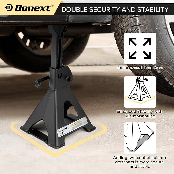 Donext Jack Stands 3 Ton (6,500 lb) Capacity Steel, 1 Pair Black Lifting Stand Adjustable Jack Stands