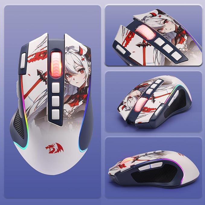 Redragon M612AK PRO Wireless Anime Gaming Mouse 8000 DPI Remapping Keys | Cable-Free 0 Delay, Rapid-Fire Clicker, Redefine Keybinding Macro, Vibing Backlight, Ergonomic Grip Body Comfort
