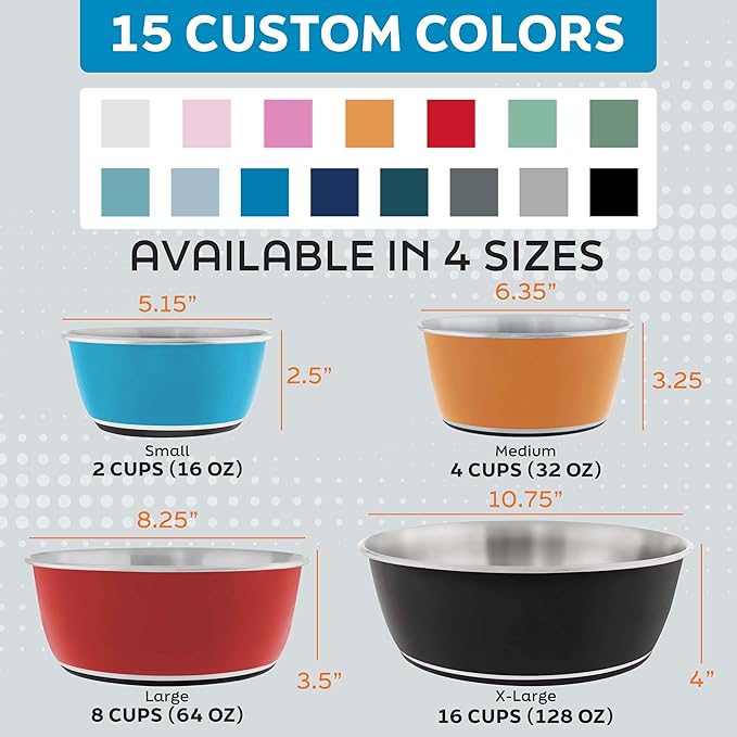 Master Pet Supply Stainless Steel Dog Bowls Set of 2 (32 Oz Each) with Non-Slip Rubber Base - Rose Quartz - Basic Dog Food Bowl Water & Food Bowls for Small Medium Large Dogs & Cats, Metal Dish