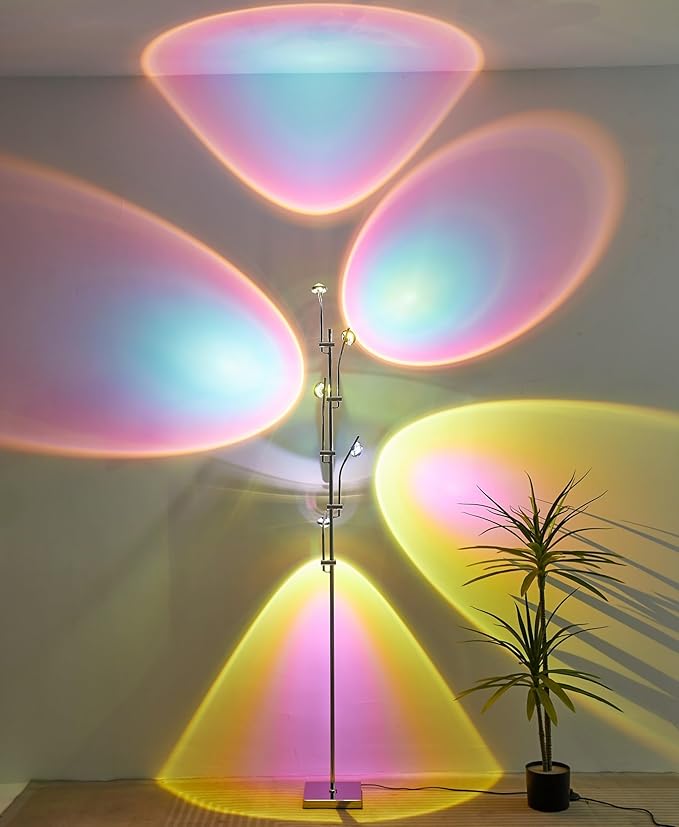 Sunset Floor lamp Unique 5 Head Projector lamp for Bedroom Background Decorative Adjustable Modern LED sunset light Mood lighting Living Room Galvanized Chrome Color Filter Mood Ambient Floor lamp