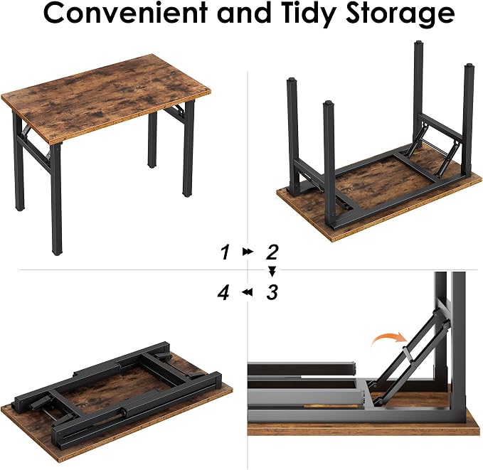 Need Office Computer Desk 35.8 Inch Sturdy Folding Laptop Table Retro | Black Frame Writing Gaming Work Table/Foldable Home Office Desk/Sewing Table, No Assembly Required