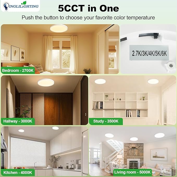 LED Flush Mount Ceiling Light: 7 inch 2Pack Super Slim Dimmable & 5CCT (2700-6500K) Kitchen Lighting Fixtures Ceiling - 12W White Low Profile Ceiling Lamp for Bedroom Garage Hallway