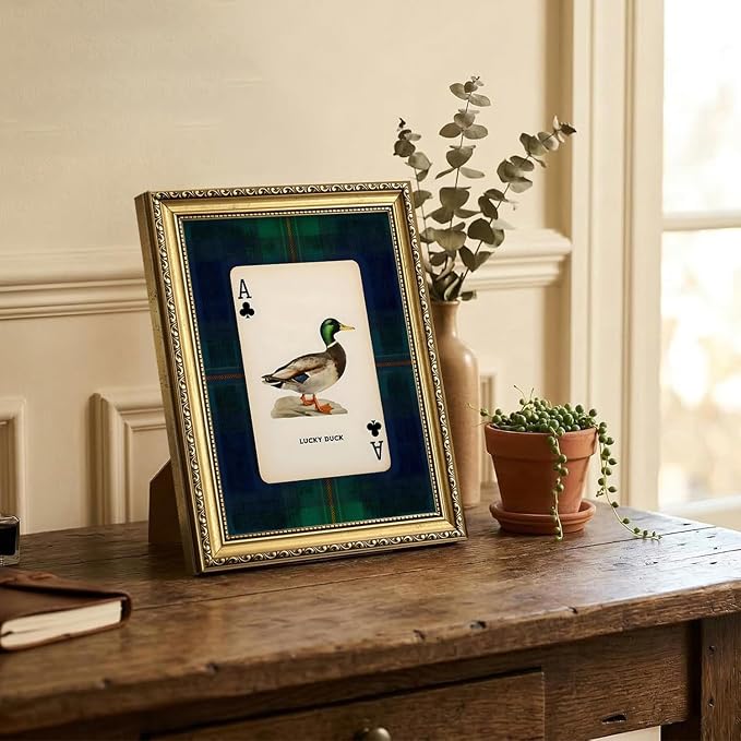 Gold Framed Vintage Mallard Duck Wall Art, Hunting Lucky Duck Wall Decor Picture Dark Wildlife Playing Card Canvas Print Painting for Farmhouse Bedroom Living Room 12x16 inch