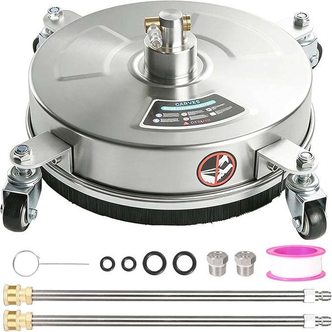 14" Pressure Washer Surface Cleaner with 4 Wheels, Stainless Steel Surface Cleaner for Pressure Washer Attachment for Patio, Sidewalk, Deck and Driveways