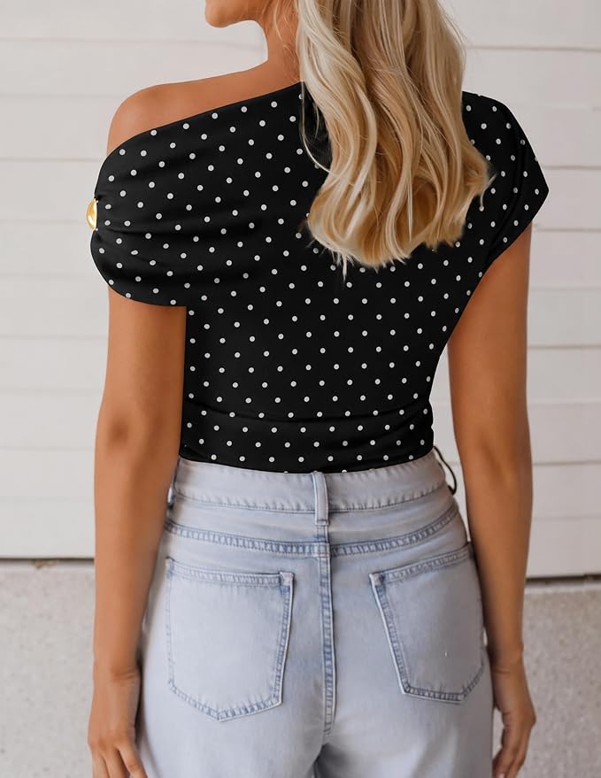 ZESICA Women's 2026 Summer Off Shoulder Tops Going Out Sexy Y2k Shirts Spring Cap Sleeve Ruched Asymmetrical Blouses