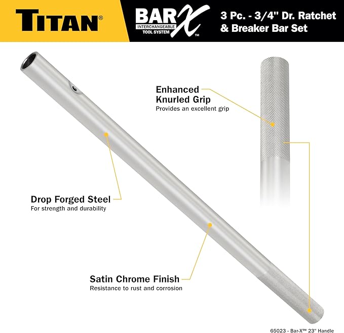 Titan Bar-X 64143 3-Piece 3/4-Inch Drive Interchangeable Ratchet and Breaker Bar Set