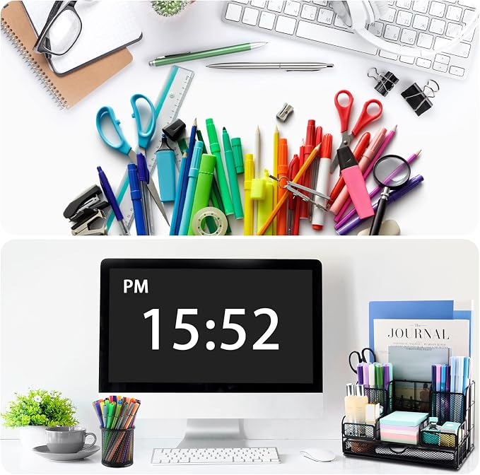 Desk Organizers Caddy and Accessories with 7 Compartments + Pen Holder / 72 Clips Set, Drawer, Black Mesh Office Supplies Desktop Organizer for Home, Office Ect
