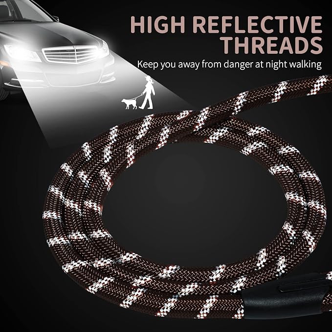 Long Dog Leash for Training 50Ft-Reflective Nylon Rope with Swivel Hook-Recall Agility Lead for Large Small Medium Dogs Outside Walking Hiking-Brown
