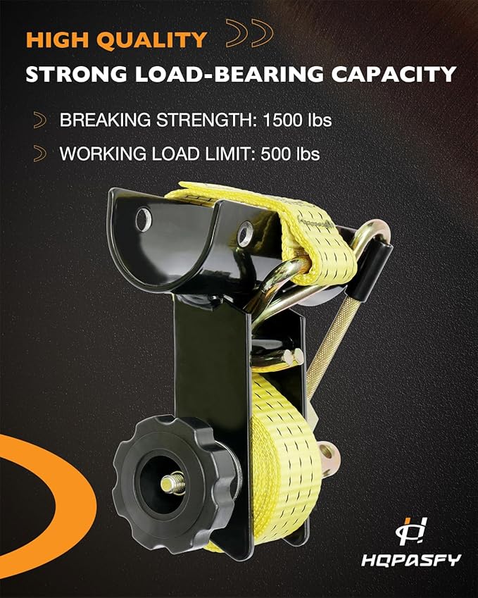 Rack Ratchet Straps, W/J-Hook (2PCS), 2" Black Round Tube Mount, 1.5" Wide x 7.5' Long, Yellow Ladder Rack Ratchet Straps, 500 lbs Load Heavy Duty, Truck/Lumber Rack Straps, Pipe/Roof Rack Straps