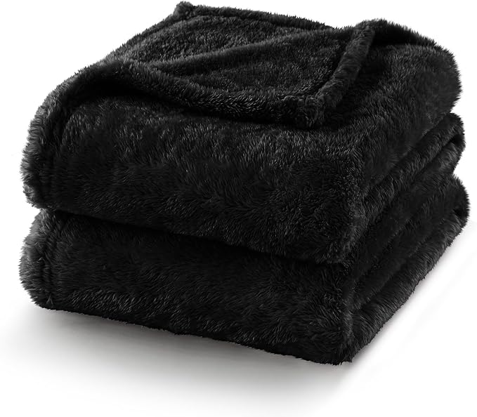 Exclusivo Mezcla Fuzzy Plush Fleece Bed Blanket Queen Size, Black | 90x90 Inches, Super Soft and Cozy Bed Blanket, Fluffy Decorative Bedding for Livingroom, Bedroom, All Season