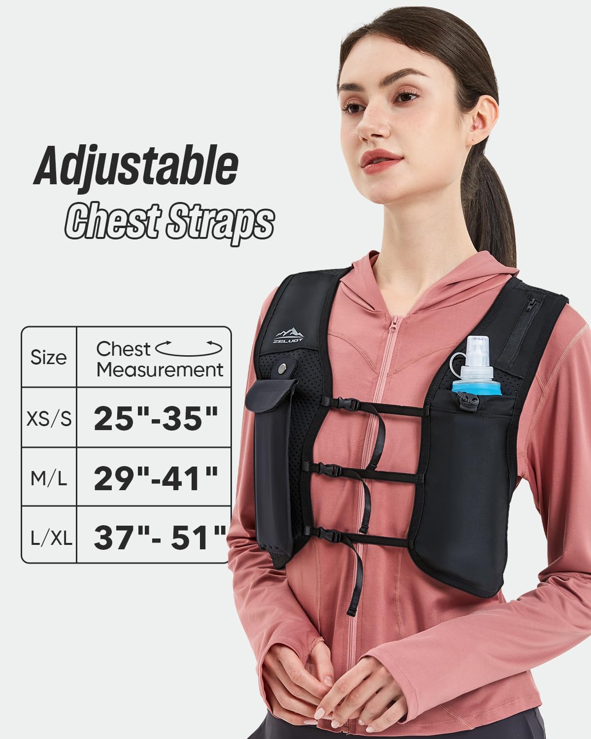 Zelvot Running Vest - Adjustable Hydration Backpack with 500ml Soft Flask | Lightweight & Reflective for Runners