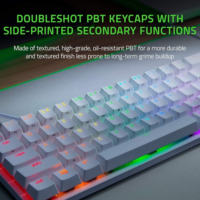 Razer Huntsman Mini 60% Gaming Keyboard, Linear Optical Switches, White | Aluminum Top Frame, Chroma RGB Lighting, PBT Keycaps, Onboard Memory, Snap Tap