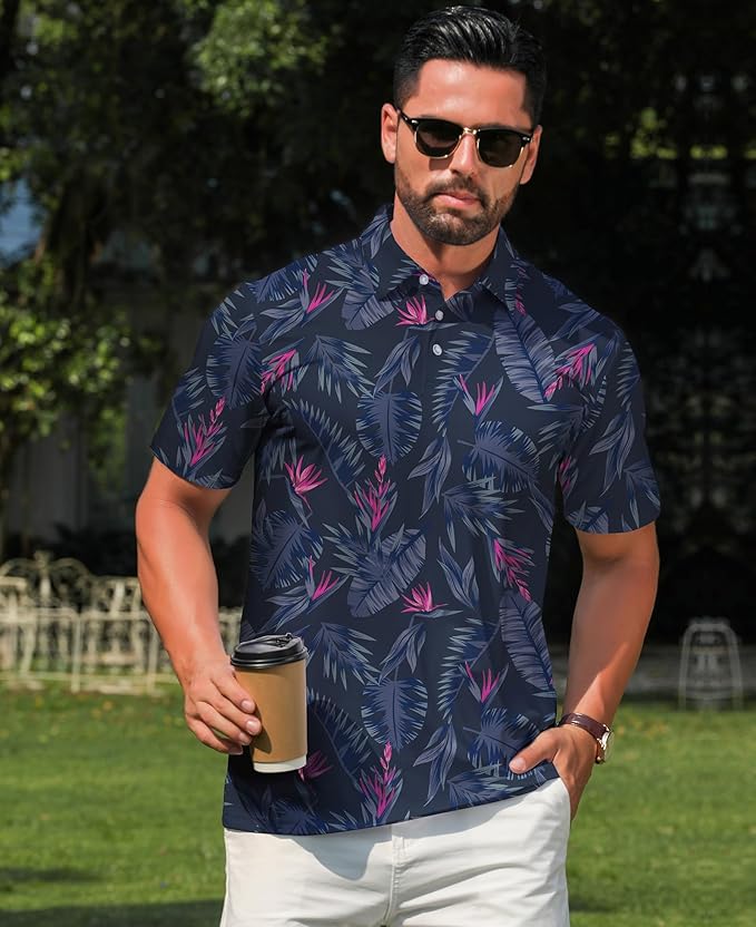 zeetoo Men's Polo Shirts Hawaiian Golf Polos Shirts Short Sleeve Performance Moisture Wicking Mens Golf Shirts