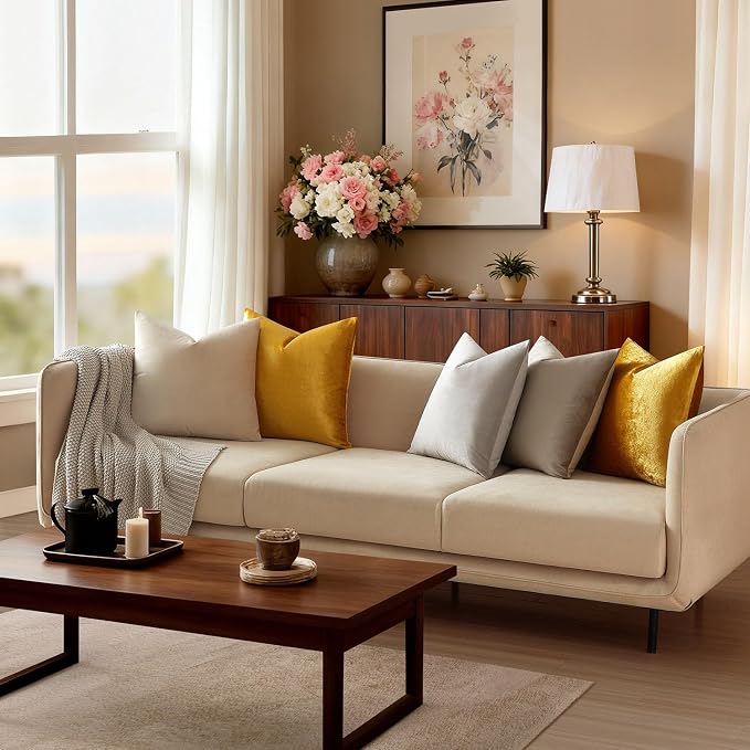 20x20 Throw Pillow Covers Set of 2 Decorative Velvet Cushion Covers,Golden | Soft Pillow Cases with Invisible Zipper for Modern Couch Sofa Bed Living Room Bedroom Home Decor