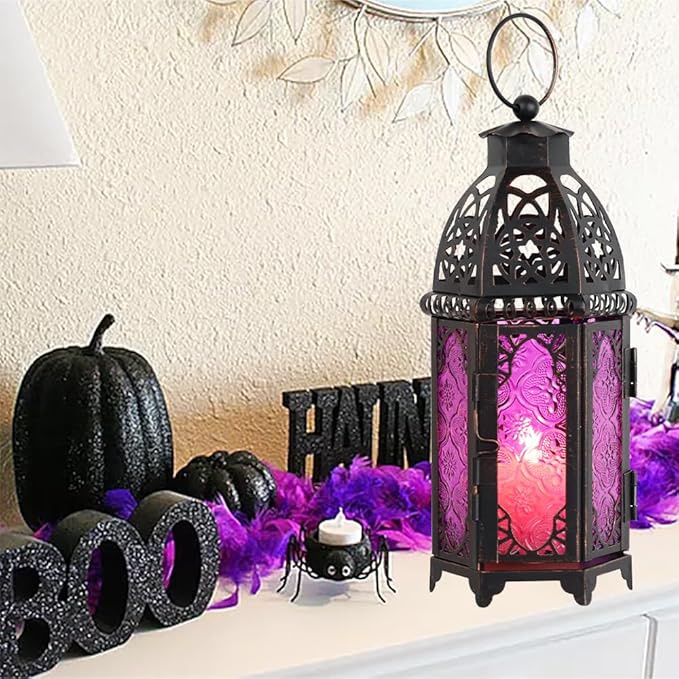 NEEDOMO Halloween Decorations,11'' Moroccan Lanterns Decorative Indoor & Outdoor, Vintage Christmas Candle Holder, Metal Lanterns Decorative, Table, Patio, Porch, Shelf, Christmas Spring Home Decor