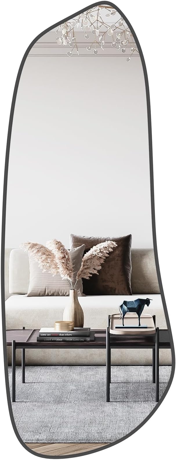 Irregular Wall Mirror, Asymmetrical Mirror Wall Mounted with Black Framed for Living Room, Bathroom, Bedroom, Entryway Wall Decor, 46"×18", Black