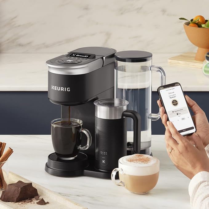 Keurig K-Café SMART Single Serve Coffee Maker with WiFi Compatibility, Latte and Cappuccino Machine with Built-In Frother, 6 Brew Sizes, Black | WIFI Brewid Smart Brewing, Built-in Milk Frother for Lattes and Cappuccinos, 6 Brew Sizes, K-Cup Pod Compat...