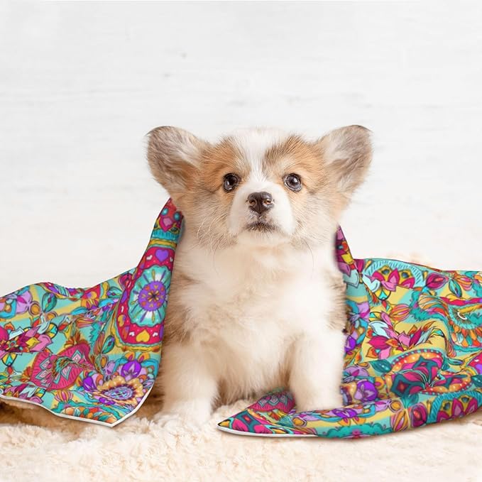 Boho Throw Blanket - Colorful Bohemian Floral Blanket for Dog Cat Pet Blankets 30x20 for Couch Sofa Bed