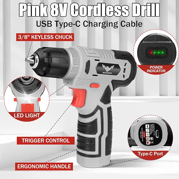 Tool Set：Tool Kit with 8V Cordless Drill, Tool Box with Drill, Hand Drill Set for Men & Women, Home Tool Kits for House Repair, Handyman, DIY 146 Piece