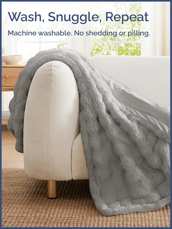 3D Fleece Bubble Blanket King Size - Rabbit Blanket - 90" x 108", Grey | Soft Fluffy Faux Fur Blanket for Couch Sofa & Chair, Cozy Gifts for Women, Tie Dye Cloud Throw Bed Cover, Thick Plush Bedding