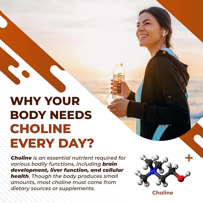 Choline with DHA, Inositol, Vitamin B12, Coenzyme Q10, NAC, Magnesium, Ashwagandha – Supports Brain Health, Promotes Liver Health – Made in The USA