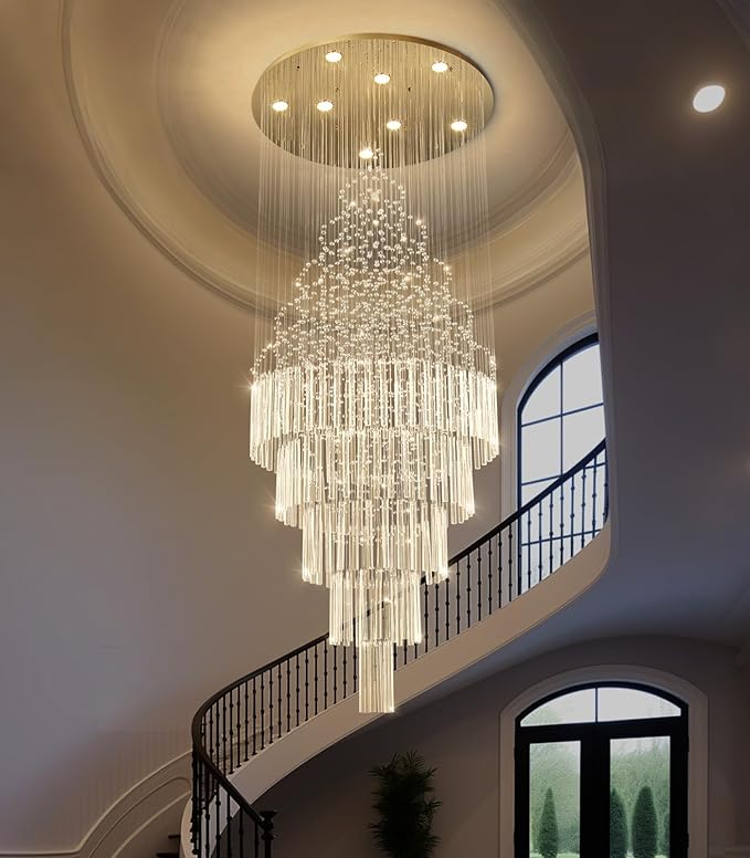 W24 x H78 Crystal Glam Chandelier Long Light Chandeliers with Dimmable Light Bulbs High Ceiling Light Fixtures for Foyer Entryway Living Room Stair Gold