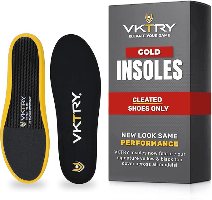 VKTRY Gold for Cleated Shoes - Carbon Fiber Performance Insoles Customized Athletic Inserts for Football, Baseball, Soccer, Golf, Lax & More | Run Fast, Jump High, US M15-15.5, W17-17.5, >220lb