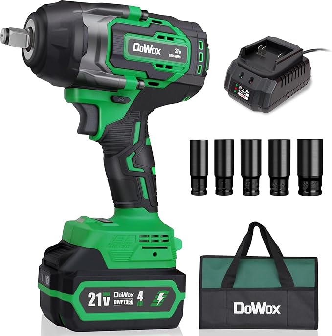 1/2 inch High Torque Cordless Impact Wrench, 700 Ft-lb Power Electric Impact Gun, with 2-Hour Fast Charger, 21V 4.0Ah Battery, 1 Tool Bag, 5 Sockets