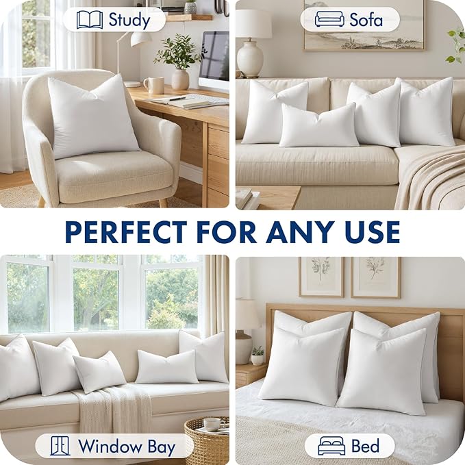 MIULEE 24x24 Inch Euro Pillow Inserts Pack of 2 with 100% Cotton Cover | Throw Pillow Inserts, Square Decorative Pillow Inserts for Sofa Bed Couch Bench